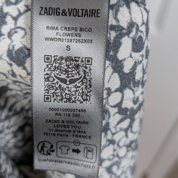 Zadig & Voltaire | Navy Cream Floral Rima Crepe Midi Shirt Dress Size Small - Picture 15 of 16